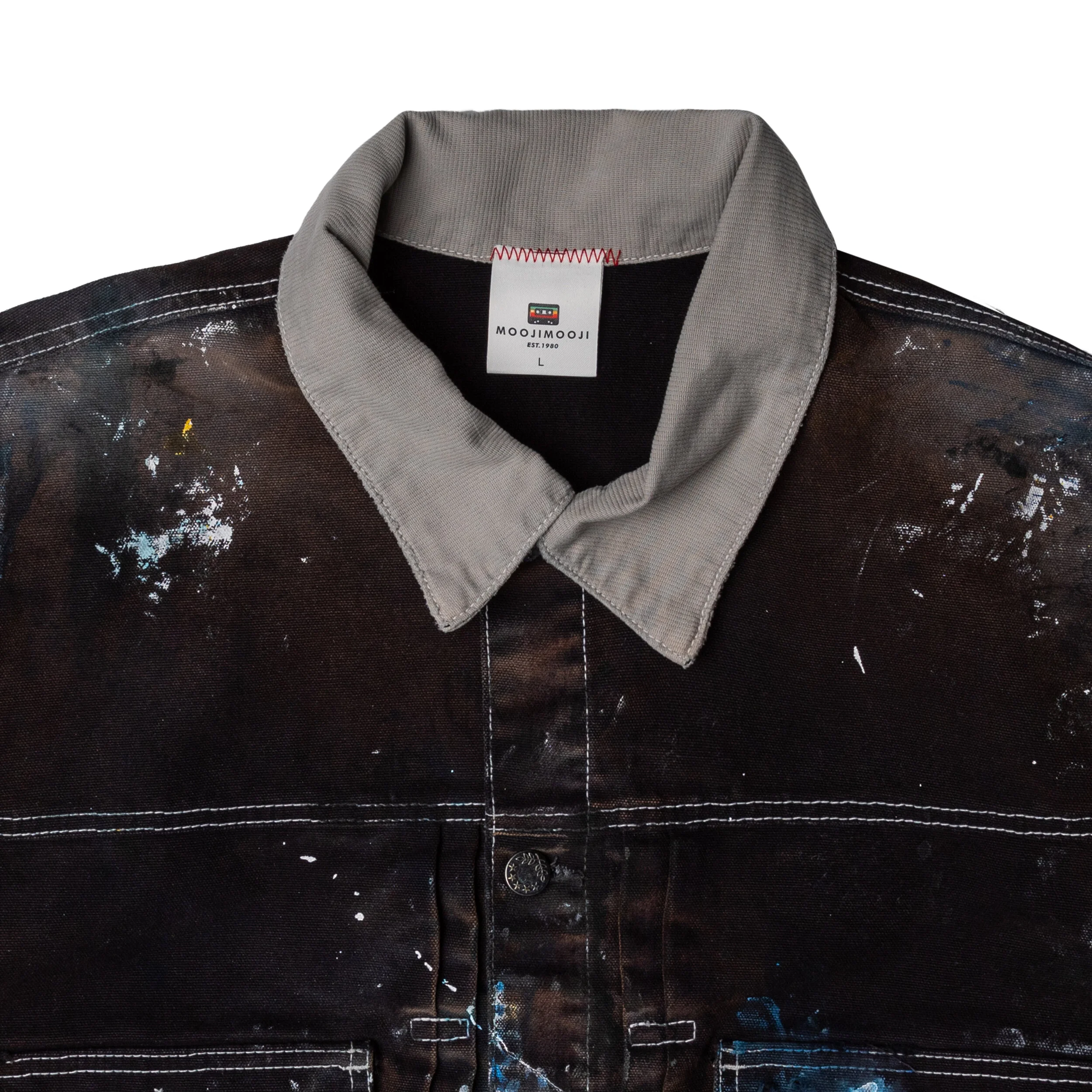 CLASSIC WORK JACKET 02 / AGED BLACK PAINT — MOOJIMOOJI